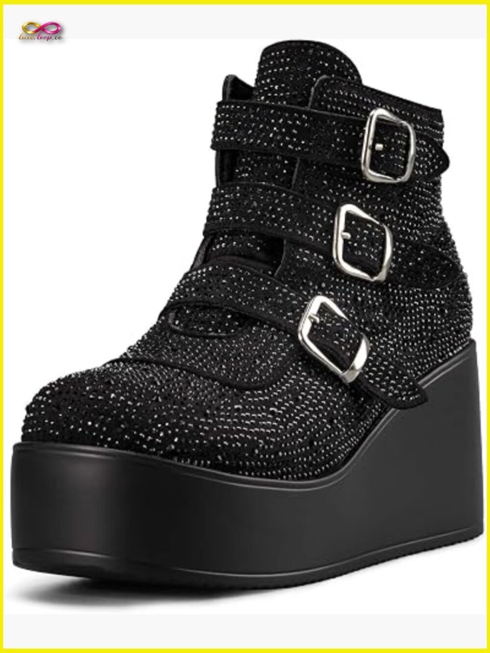 Women Platform Chunky Ankle Boots Round Toe Zipper Wedges High Heels Rave